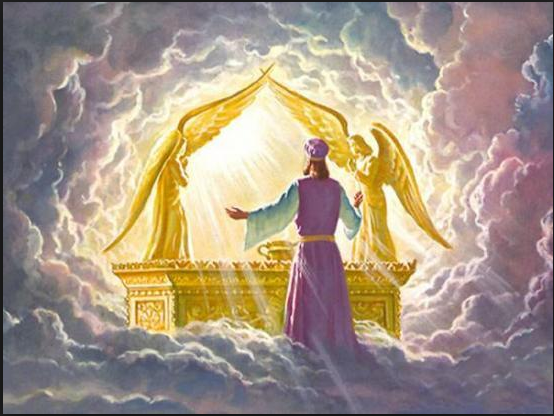 L arche de l alliance avec les deux cherubins aux ailes deployees dans le temple de yahweh
