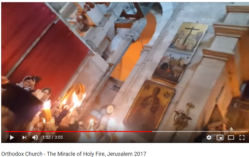 Miracle du feu a jerusalem dans le saint tombeau saint sepulchre devant l icone de la toute sainte et de son fils jesus christ dieu de la sainte triada 1